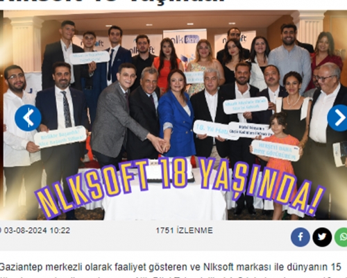 Gaziantep merkezli olarak faaliyet gösteren ve Nlksoft markası ile dünyanın 15 ülkesine yazılım ihracatı yapan Nlk Bilgi Teknolojileri A.Ş.nin kuruluşunun 18. yılı düzenlenen törenle kutlandı. Başlığıyla Hakimiyet Gazetesinde Yer Aldık