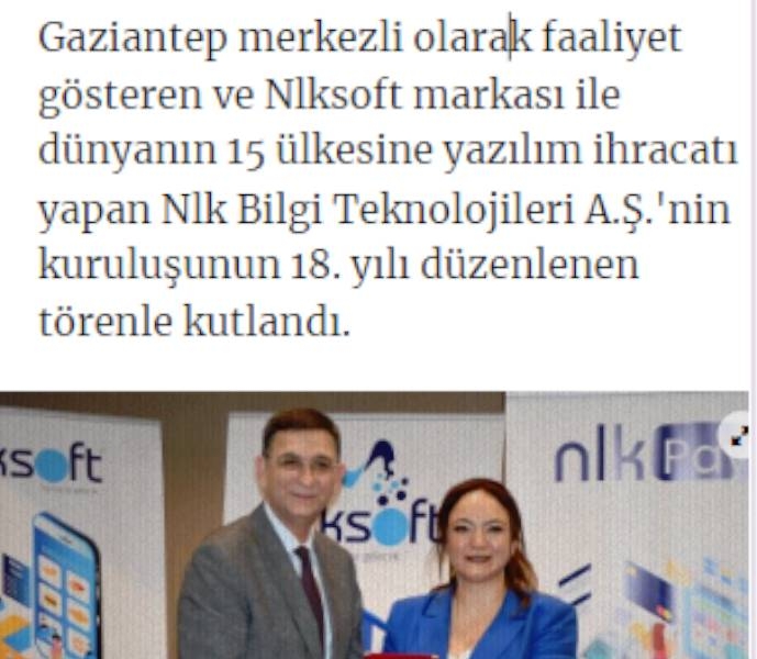  Nlk Bilgi Teknolojileri A.Ş nin kuruluşunun 18. yılı düzenlenen törenle kutlandı Başlığı İle Oluşum Gazetesinde Yer Aldık.